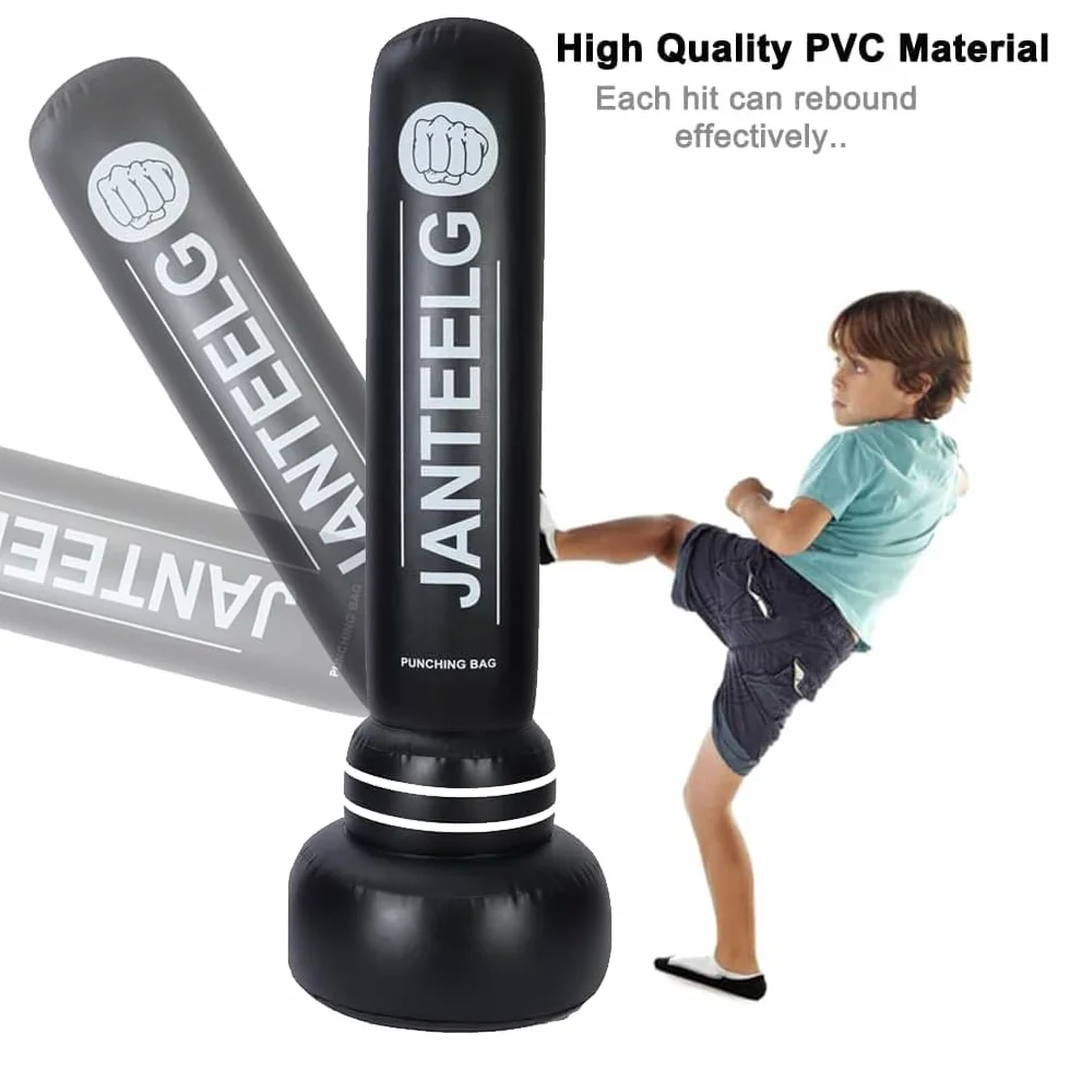 Punching Ball Enfant et Adulte - Sac de Boxe, JanTeelGO 180cm Punching Ball sur Pied pour Rebondissement Immédiat, Sacs de Frappe pour Kickboxing, Karaté