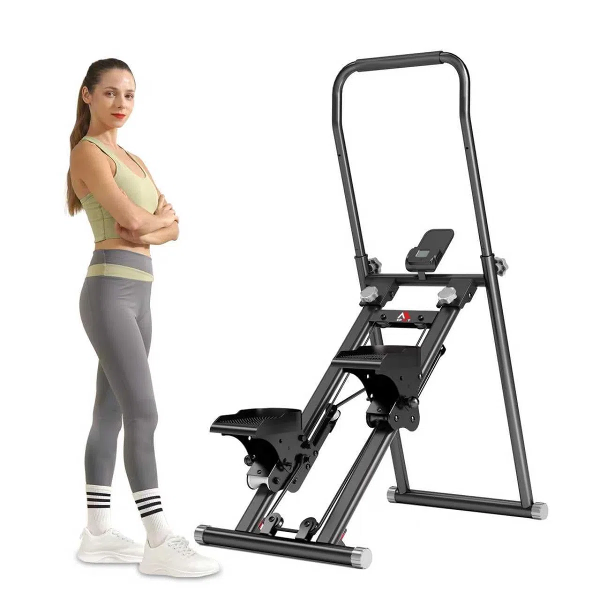 Stepper d’Escalier Pliable，Stepper Fitness pour la Maison，Guidon et pédales réglables,Écran LCD,avec Support de téléphone,Charge 120KG