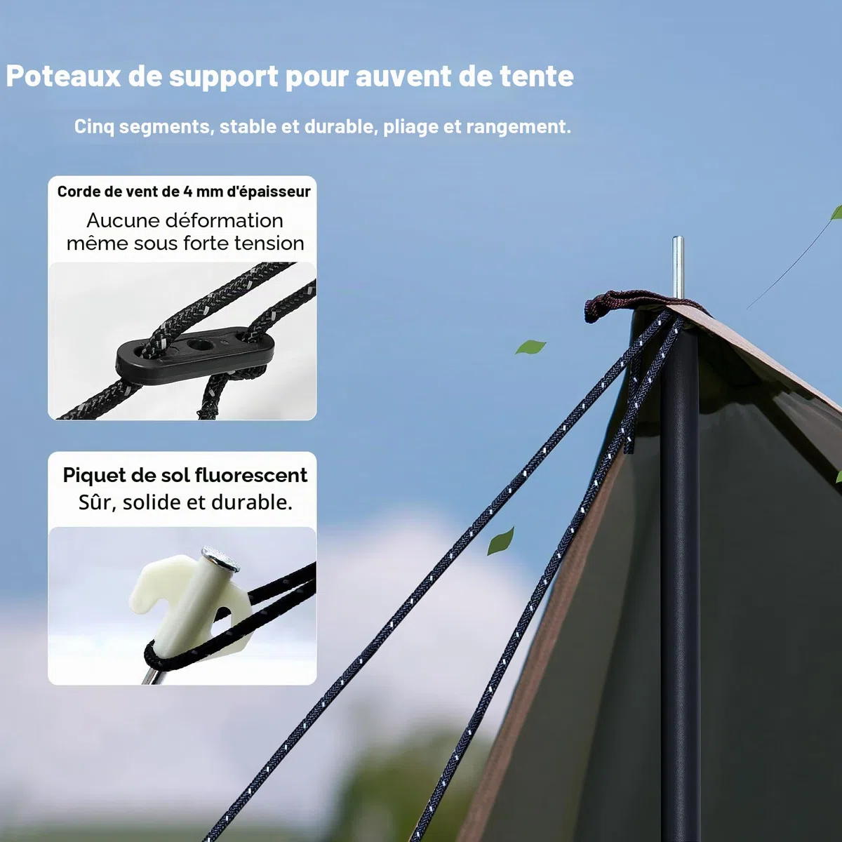 2 Pièces Arceaux de Tente Télescopique en Acier Inoxydable pour Bâche Avec Sac de Rangement Réglable de 43 à 200 cm pour Tente Tarp Auvent Voile D'ombrage