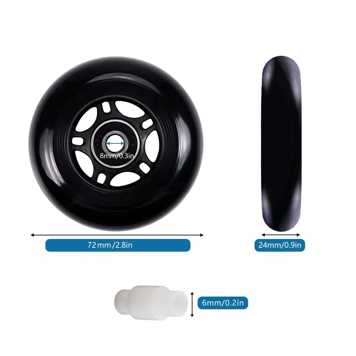 Lot de 8 Roues de Roller Hockey de 72 mm, 76 mm et 80 mm, avec roulements, pour Patins d'intérieur et d'extérieur