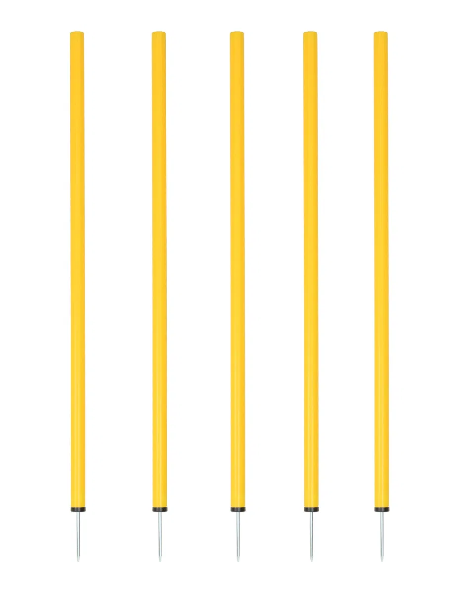 Barres de slalom 100 cm, ø 32 mm - Lot de 5 - Barres d'entraînement avec pointe en métal - pour entraînement d'agilité et de coordination - pour football et sport canin (Jaune)