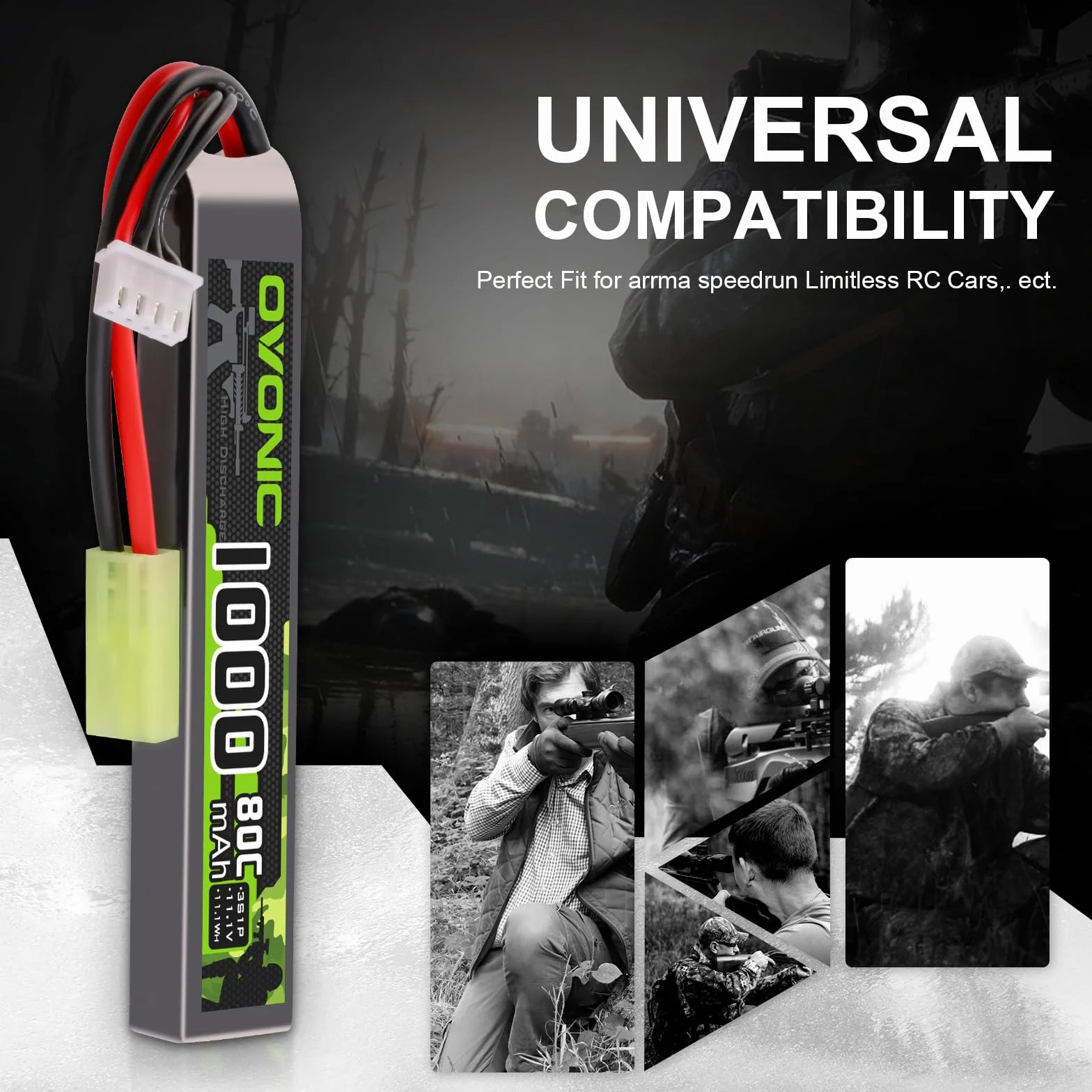 OVONIC 3S Lipo Lot de 2 batteries Lipo 11,1 V 80 C 1000 mAh avec mini connecteur TMY pour Airsoft Guns