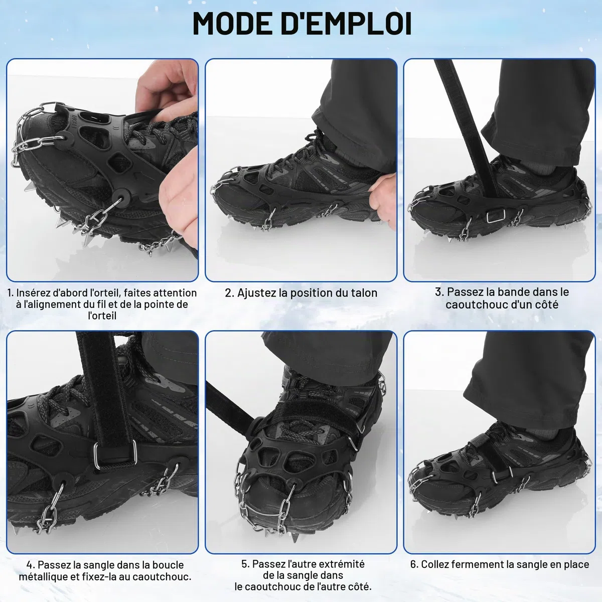 JIZZU Crampons pour Bottes de Randonnée avec 24 Pointes Antiderapantes-Crampons d'hiver Antiderapants pour Chaussures et Bottes, Pics de Neige pour la Marche, Le Jogging, l'escalade et la Randonnee