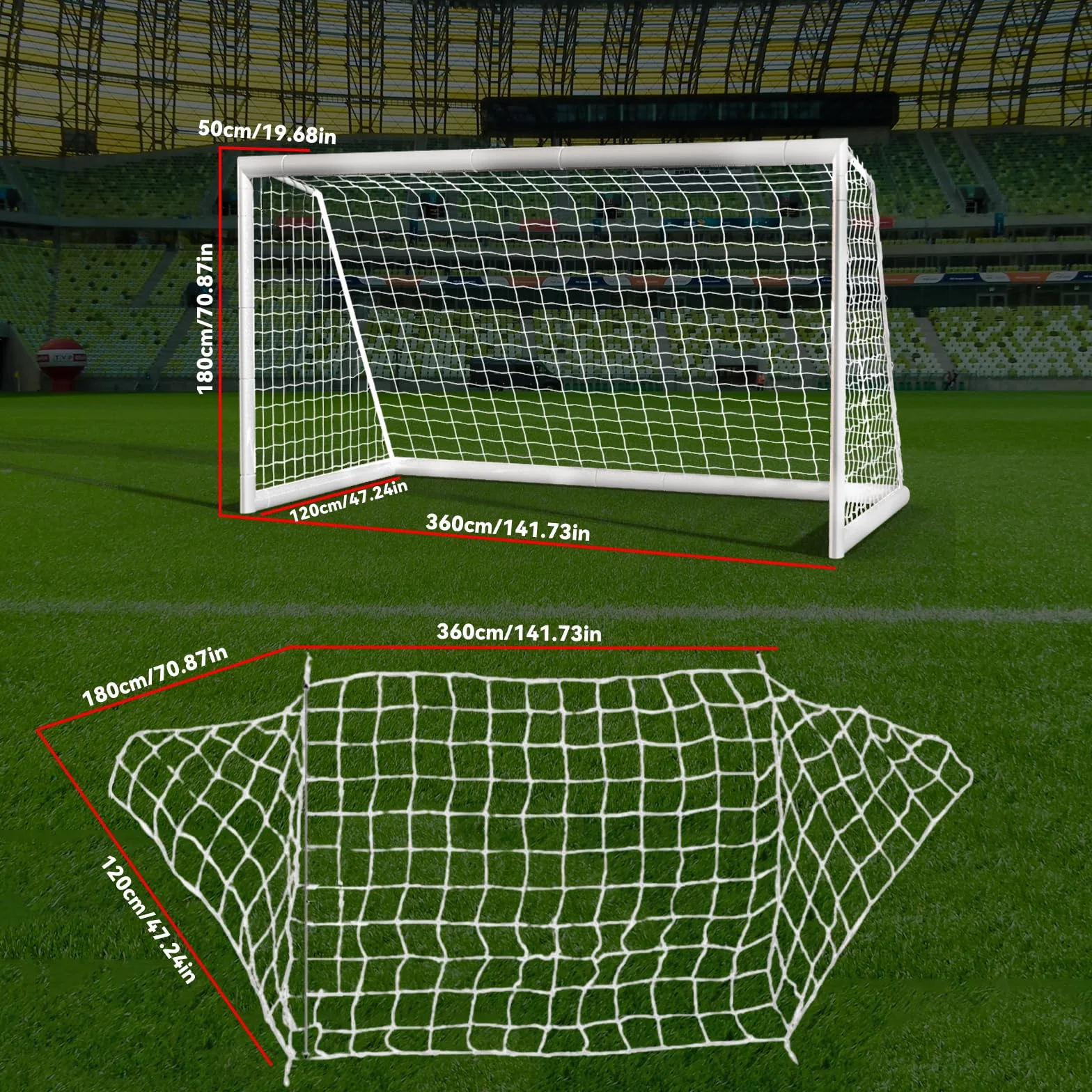 Filet de football 3,6x1,8 m Sport Filet de remplacement pour but de football en fibre de polypropylène Accessoires résistants aux intempéries pour l'entraînement au football pour les buts de