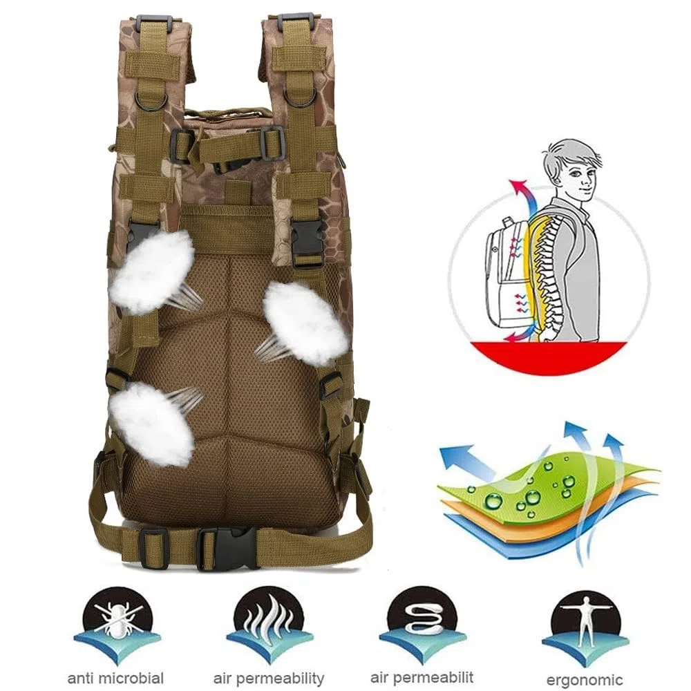 Lawaia 30L Sac à Dos Style Militaire, Sac À Dos Multifonction Molle Assaut Pack Tactique Combat Sac à Dos pour Trekking Randonnée Camping Pêche Escalade Alpinisme ou Utilisation Quotidienne