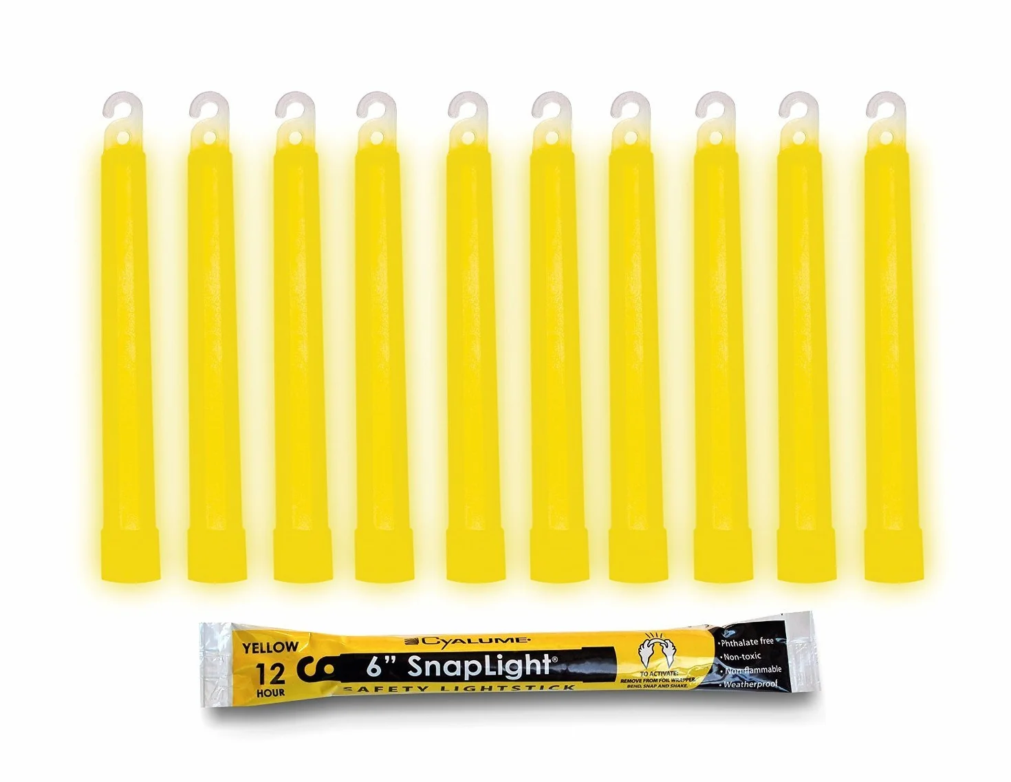 Cyalume Snaplight industriels de qualité Chimique bâtons Lumineux, Jaune, 6 "de Long, 12 Heures Durée (Pack de 10)