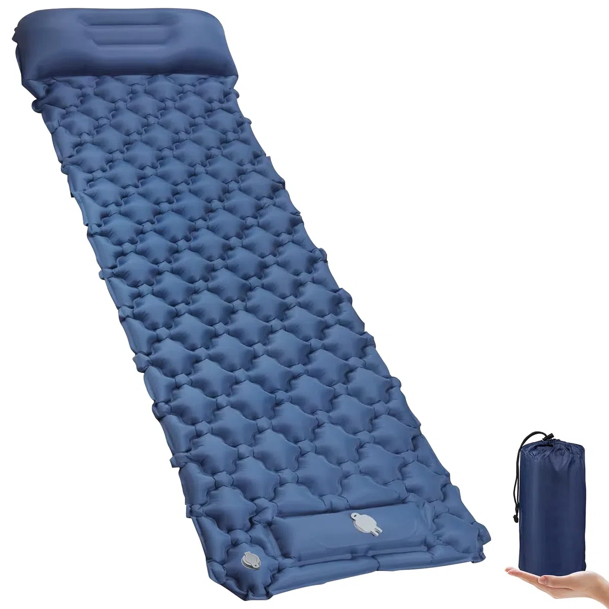 SUNOYA Matelas de camping auto-gonflant - 60 x 190 cm - Auto-gonflant - Avec oreiller intégré - Pour l'extérieur, la randonnée, la tente, bleu marine