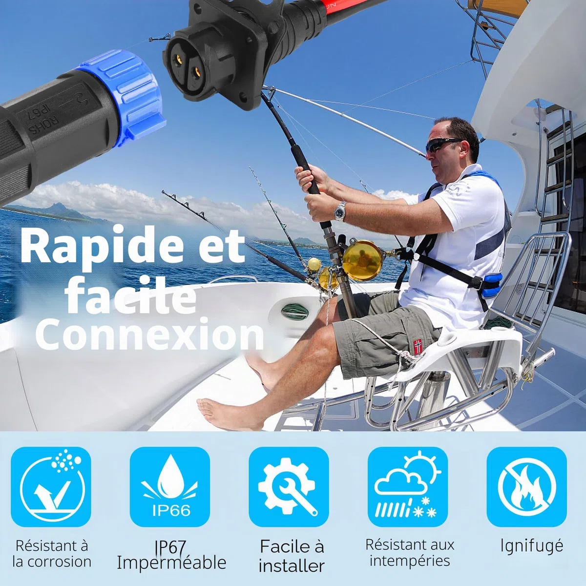 CERRXIAN Connecteur SCOT pour moteur à la traîne - Kit de connexion rapide - 2 broches - 12/24/36/48 V - Pour bateau de mer, moteur de pêche à la traîne kayak