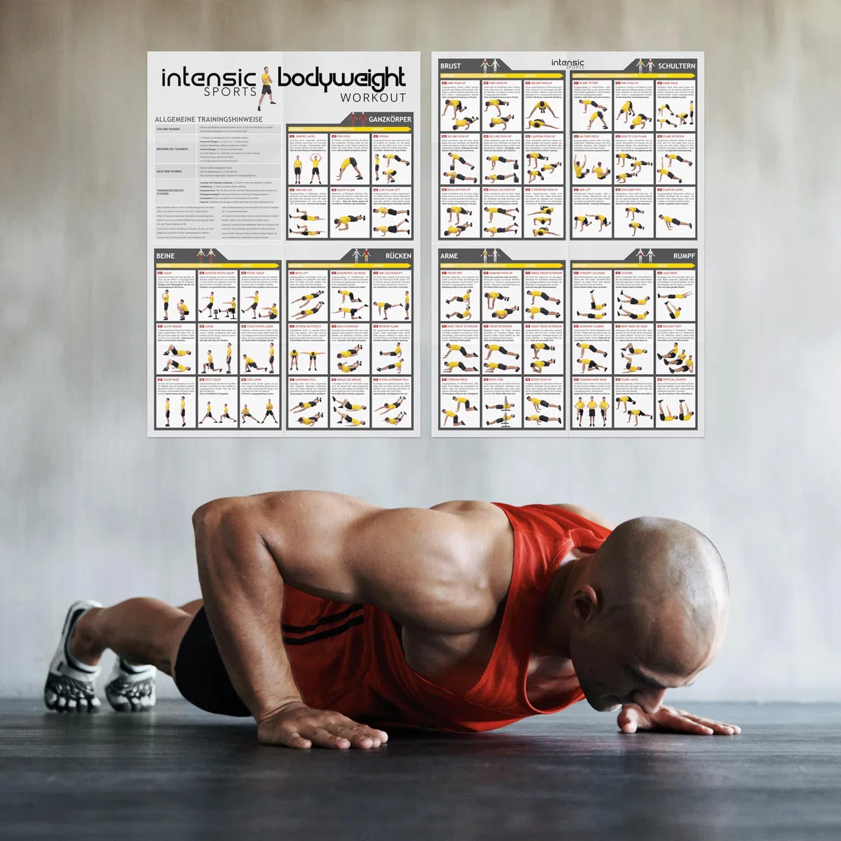 Poster d'entraînement bodyweight, 60 exercices de fitness pour la force à la maison, le développement musculaire, poster de motivation fonctionnel