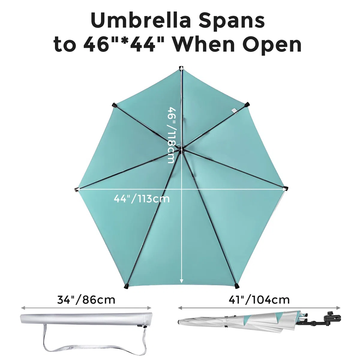 G4Free SPF 50+ Parapluie de Plage Réglable XL 47" x 45" avec Pince Universelle pour Chaise Golf Cart Buggy Bleacher Patio