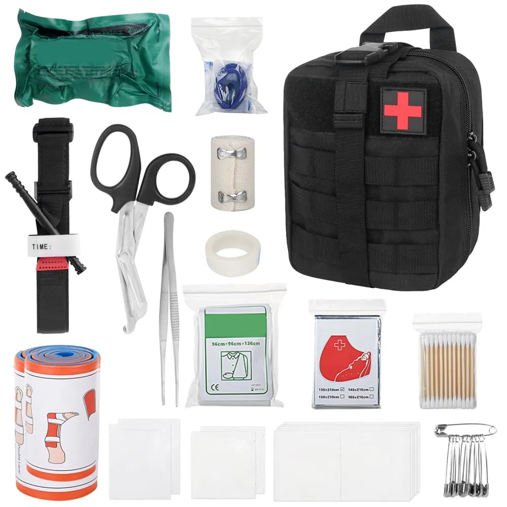 Mineup Trousse de Premiers Secours, 46 Pièces Trousse de Secours Tactique, Trousse de Secours Militaire, Pochette médecine tactique pour la Maison, La Voiture, Le Camping en Plein Air
