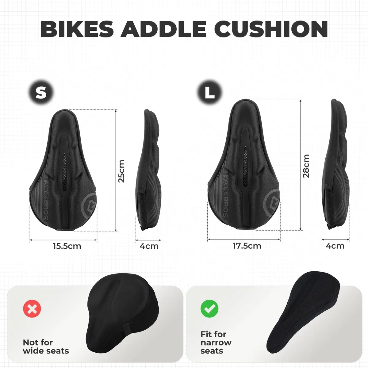 ROCKBROS Coussin de Selle de Vélo Housse en Silicone Souple pour Homme et Femme Siège VTT Respirant Coussin Housse X-L, Noir