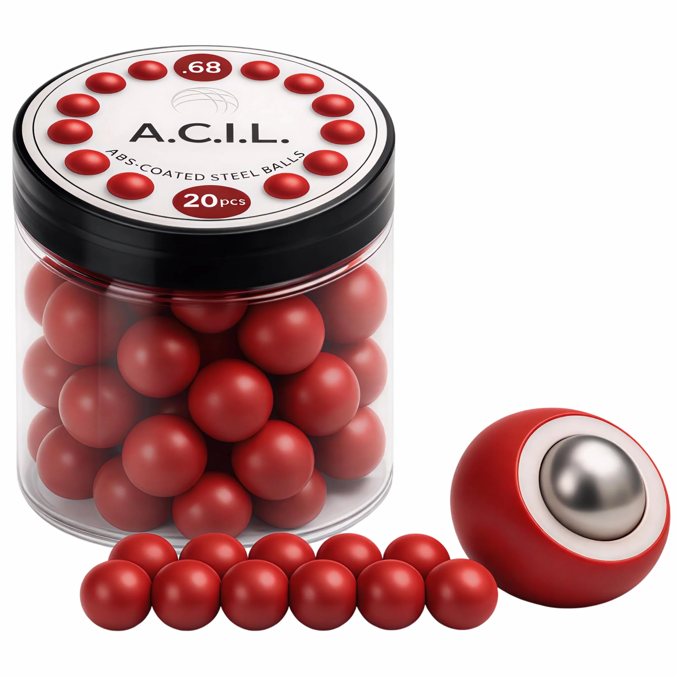 Projectiles en Acier revêtus ABS – Calibre .68 – Lot de 20 Billes Techniques réutilisables