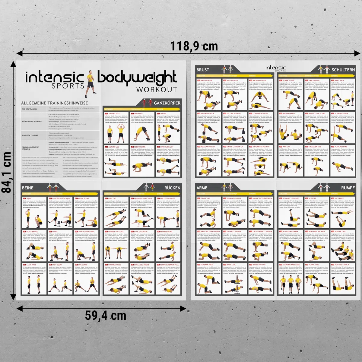 Poster d'entraînement bodyweight, 60 exercices de fitness pour la force à la maison, le développement musculaire, poster de motivation fonctionnel