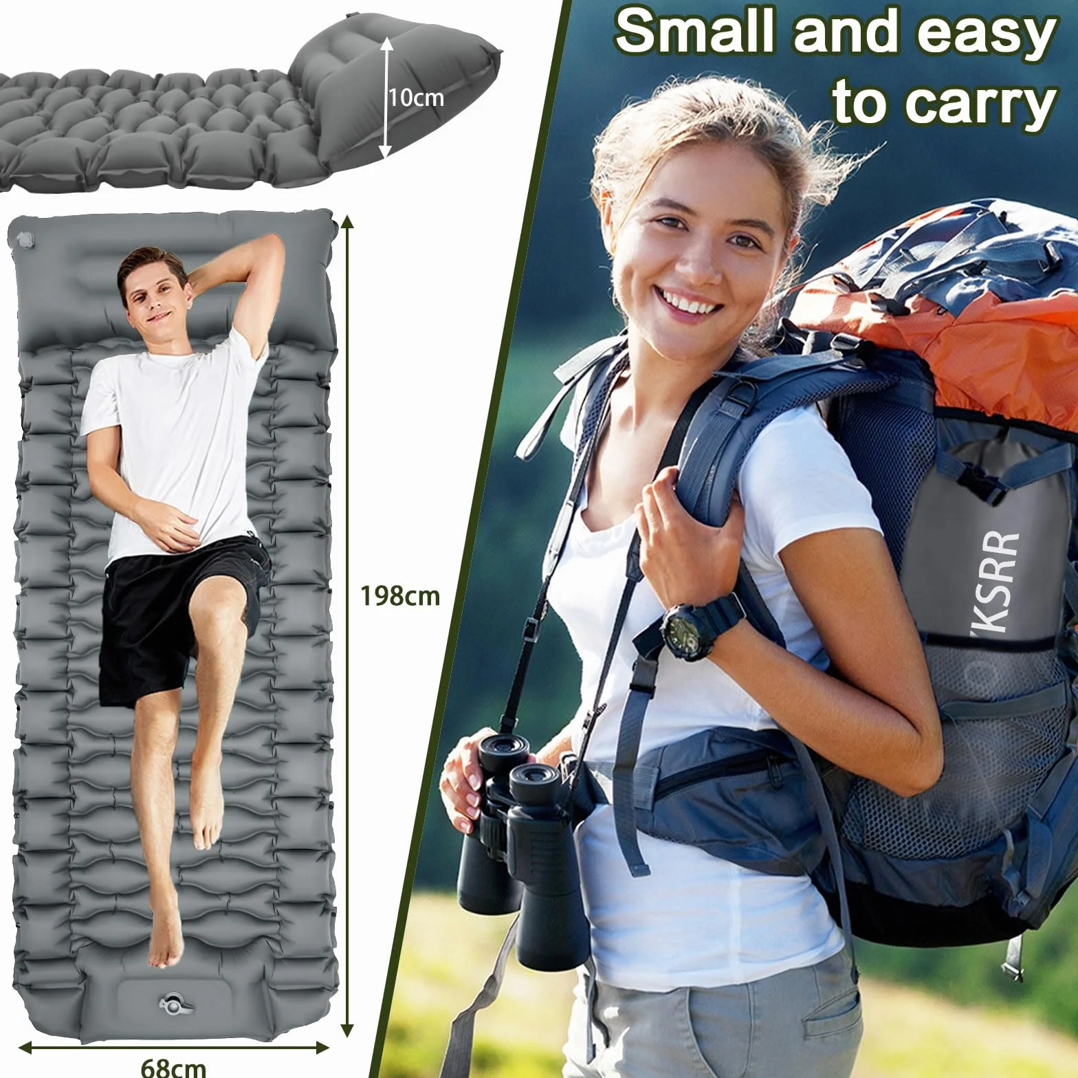 MOYKSRR Matelas de Camping Gonflable, Matelas de Camping Gonflable avec Pompe à Pied & Oreiller, Matelas Gonflable Résistant à l'eau, Portable Tapis de Matelas pour Camping, Voyage, Plage, Tente