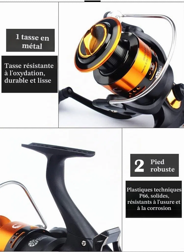 11BB Système de freinage Avant et arrière Système d'embrayage unidirectionnel Taille 1000-7000 Bobine de pêche entièrement en métal P66 Moulinet de pêche Carpe