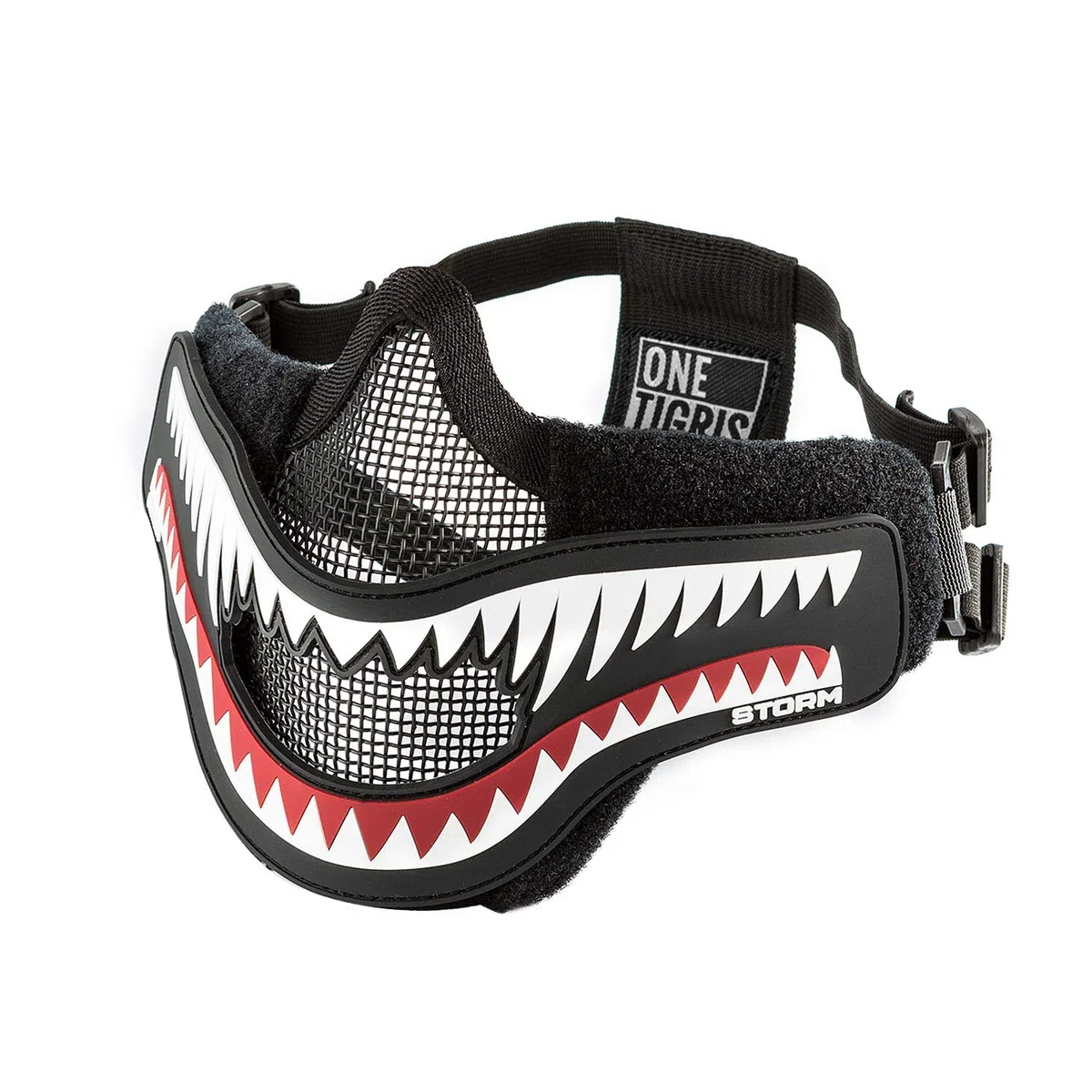 OneTigris Masque de Protection Visage Moitié en Maille d'acier + Moral Patch avec Les Sangles Réglables pour Airsoft Paintball CS