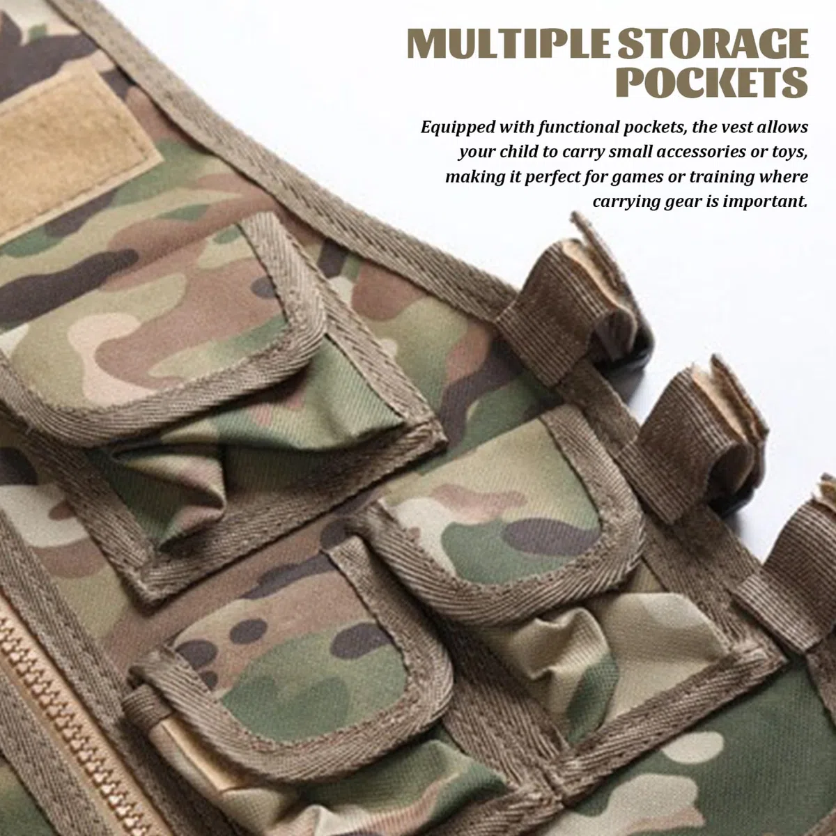 Gilet Militaire pour garçons – Gilet Respirant Camouflage 600D, Combat pour Enfants avec Panneaux et Poches réglables