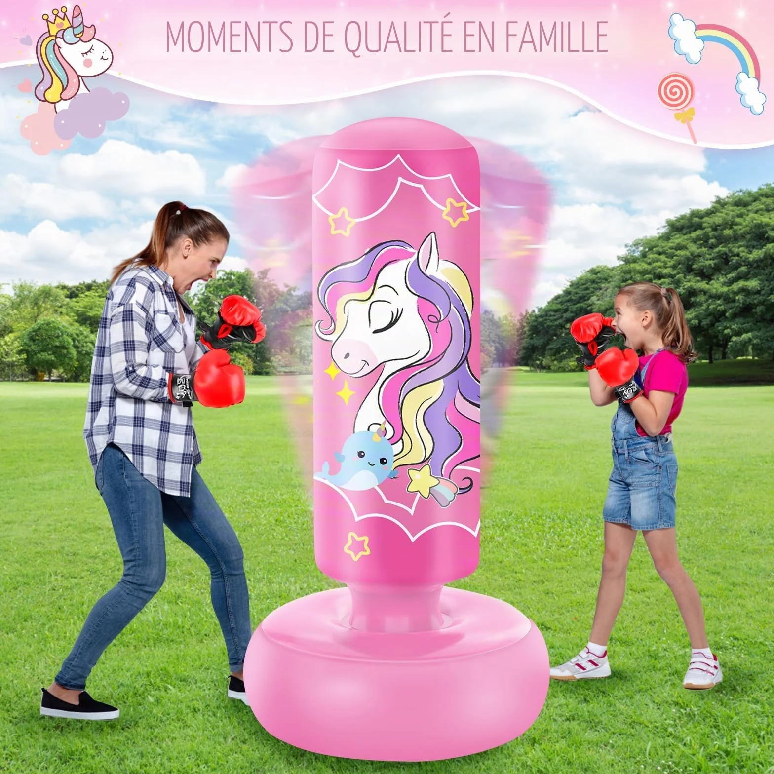 NZQXJXZ Sac de Frappe Gonflable pour Enfants, Sac de Boxe sur Pied, pour Les Enfants, Les Garçons, Les Filles, Set de Boxe pour Pratiquer Le Karaté, Le Taekwondo et Le MMA