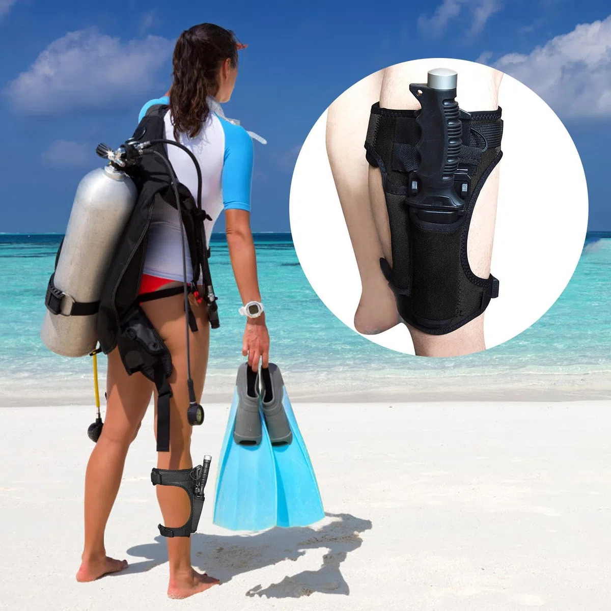 Étui de poche de plongée – Étui de coupe de plongée, étui de gaine de lame de plongeur | Jeu de lames de plongée sous-marine en acier inoxydable, sangle de pêche sous-marine, boucle compacte et légère
