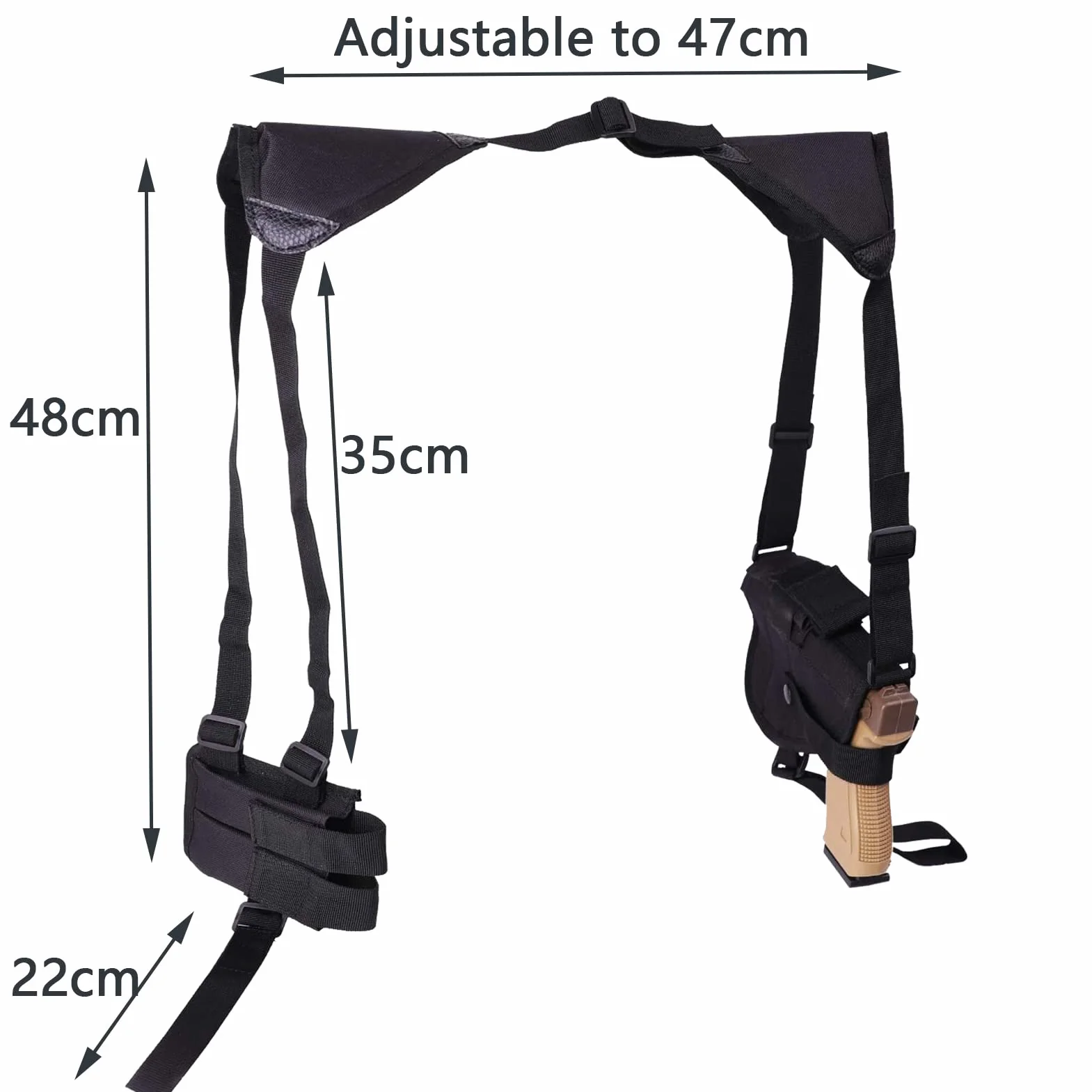 ZONSUSE Holster Epaule,Vertical Épaule Holster,Etui à Pistolet Dissimulé, Sangle Réglable avec Poches pour Magazines pour Pistolet Airsoft Police Entraînement Autodéfense Chasse