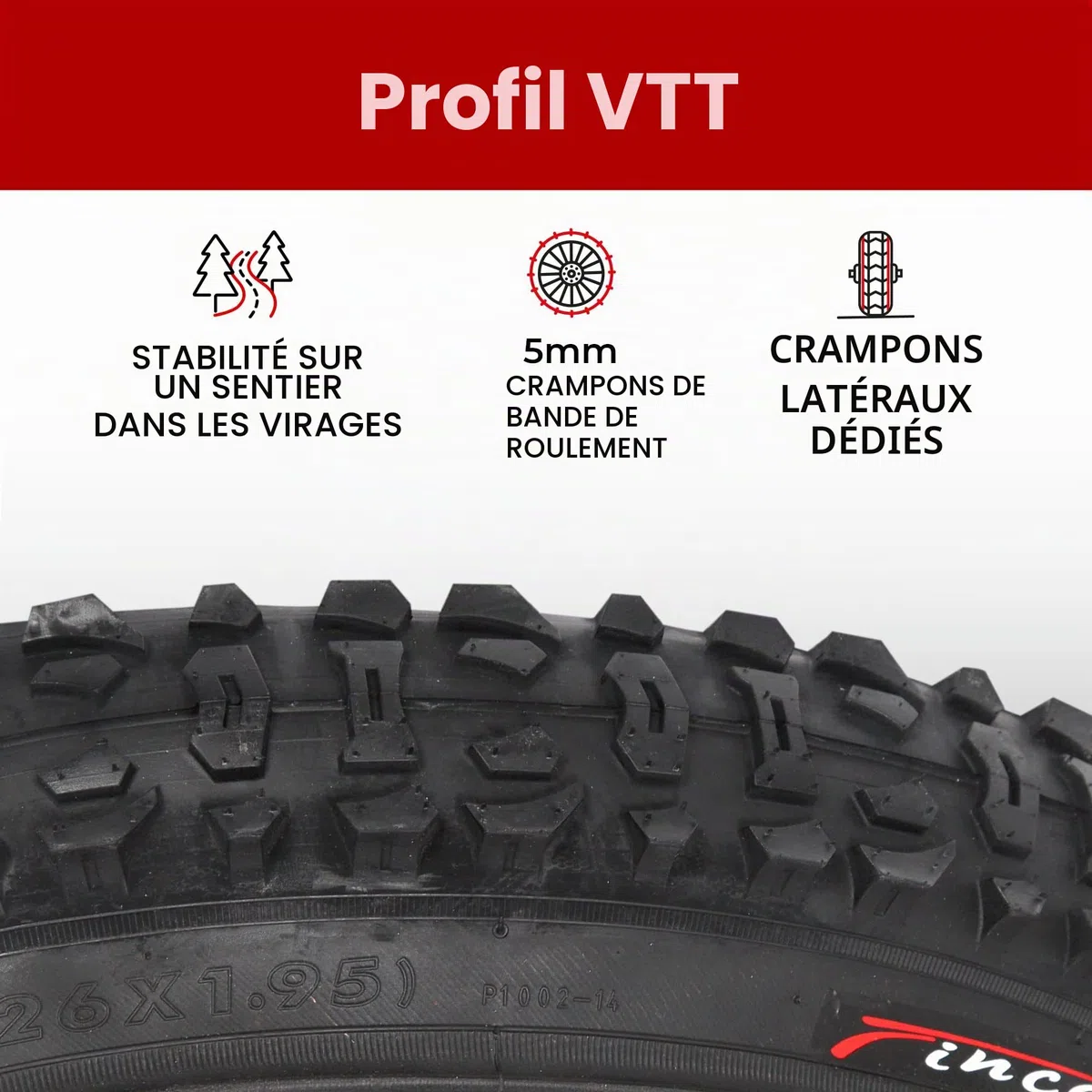 Fincci Set Pneu VTT 26 x 1.95 Pouces 50-559 ETRTO 60 TPI - Haute Performance et Souplesse - Inclus 1 Chambre à Air Valve Schrader - Idéal pour VTT de Loisir et Chemins Mixtes