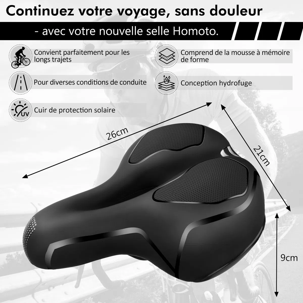 Selle Vélo Confortable, Selle Vélo Gel Ergonomique, Évidement Antipression, Boule d'Amortisseur à Double Ressort, Imperméable, Doux & Respirant – Selle Large pour Vélo de Ville & Vélo au Quotidien