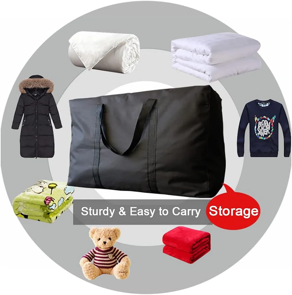 Grand sac de rangement Oxford 600D - Sac de rangement durable - Sac de camping pour literie, surmatelas, couvertures, couettes et oreillers (70 l)