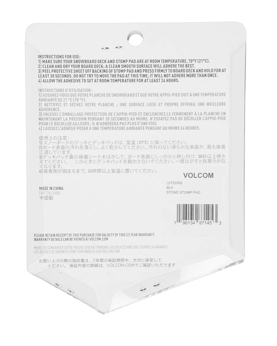 Volcom Stone Stomp Pad 2025 Black, Couleur Unie, Taille Unique