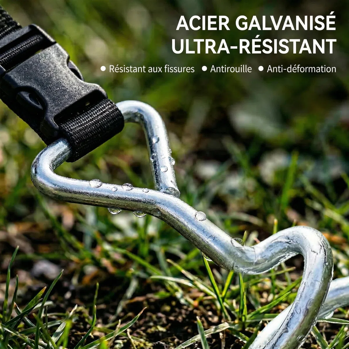 SPORTNOW Lot de 4 Piquets d'ancrage au Sol en Acier Galvanisé, Ancrage Spirales 32 cm, avec 4 Sangles Ajustables 180 cm, Kit d'ancrage au Sol pour Trampoline, Tentes, Balançoires, Abris