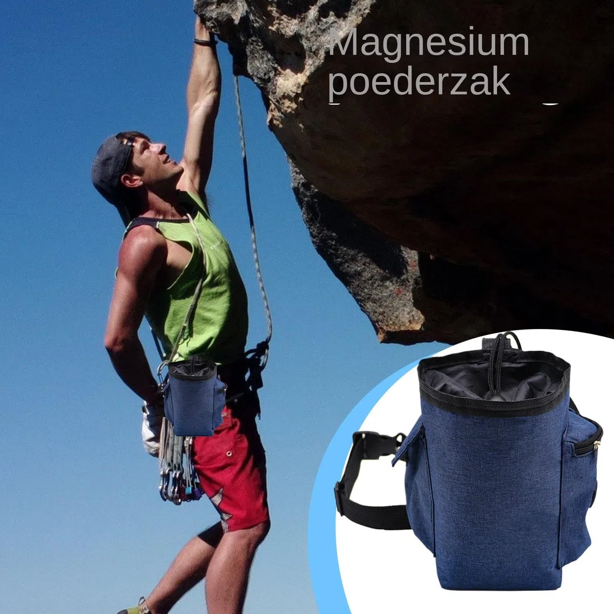 Boulderen Sac à craie - Organisateur avec ceinture abdominale réglable | Poche zippée avec cordon de serrage pour femmes, hommes, sac d'escalade magnésium