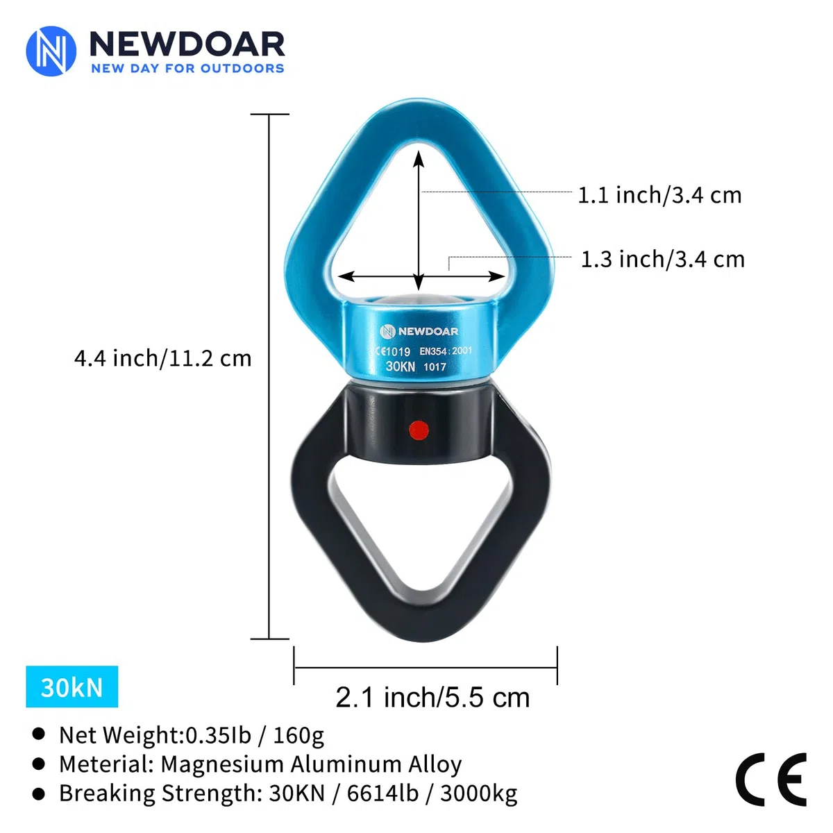 NewDoar Swing Swivel, 30KN Certifié CE Dispositif Pivotant à Micro-rotateur Descendeur Escalade pour La Danse Aérienne, La Balançoire de Yoga, Le Hamac Suspendu, D Escalade, L'arboriste