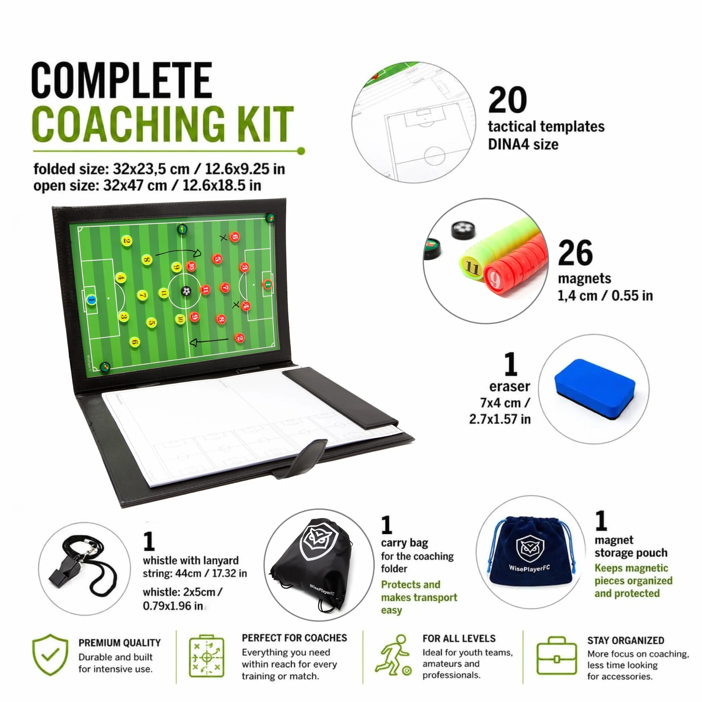 Tableau Tactique Football-Dossier de Tactiques Magnétique pour Entraîneurs de Football avec Poche Intégrée
