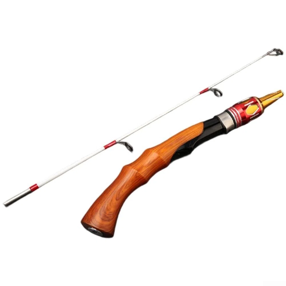 50/60/70 cm Pêche sur glace d'hiver Pêche sur glace – 2 pièces en fibre de verre, charge maximale de 3500 g, portable, haute sensibilité et récupération rapide, noir/rouge/marron