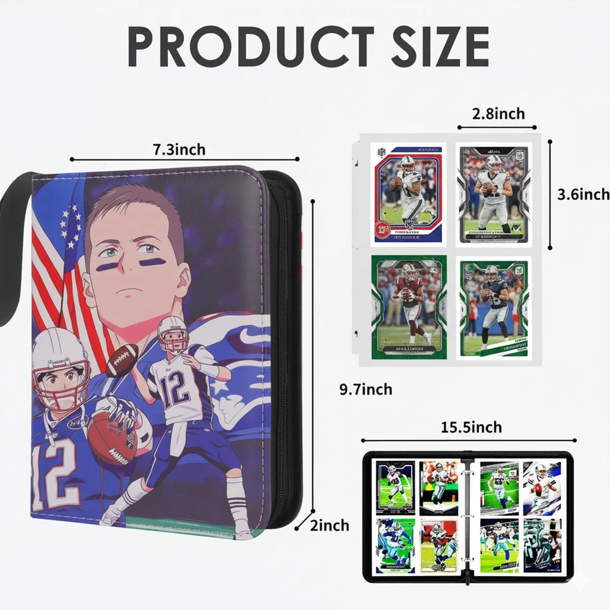 HBK Classeur à 400 pochettes pour cartes de football – Albums de cartes à collectionner avec 50 pochettes, cuir synthétique pour cartes NFL, sports et TCG comme MTG, cadeau de collection