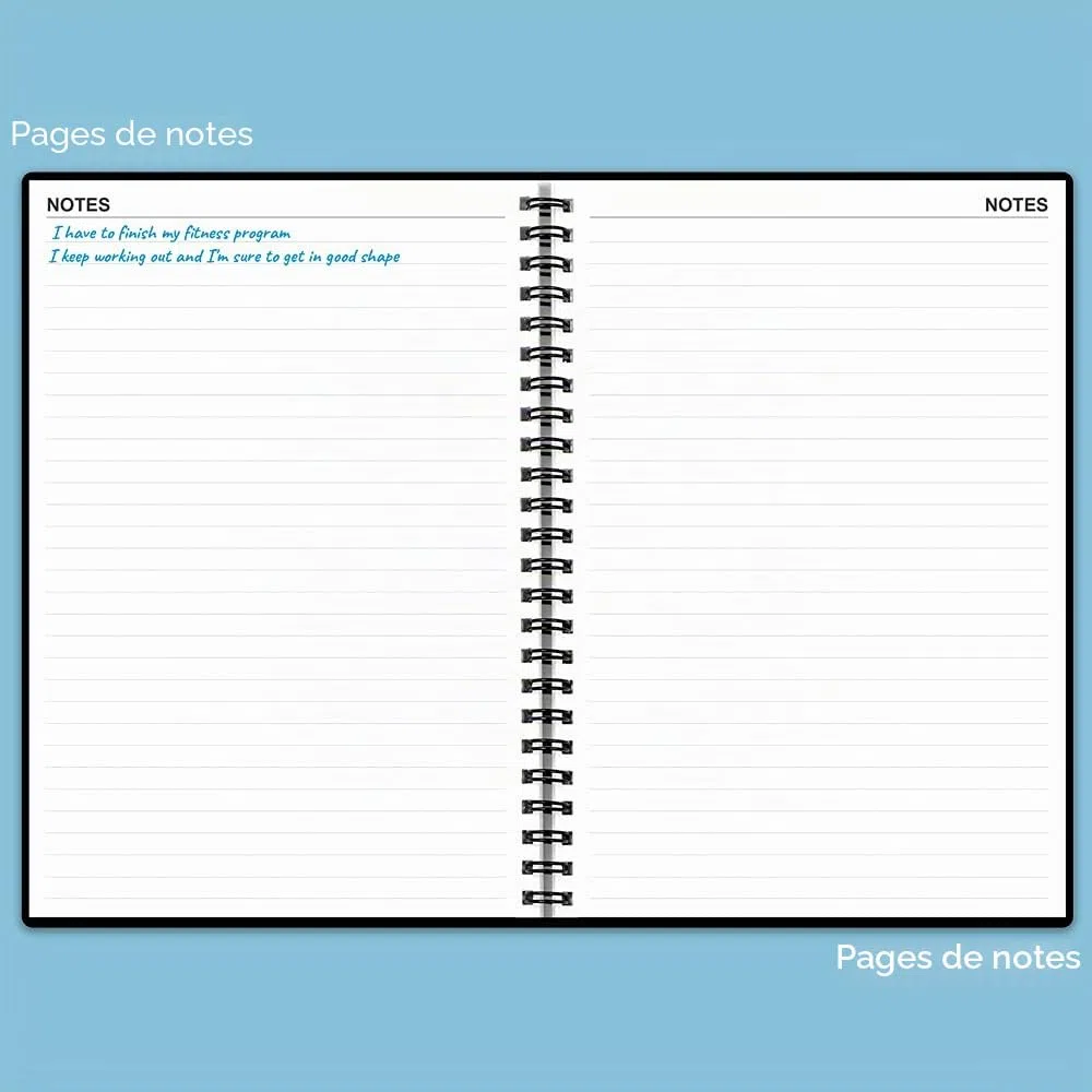 Journal de fitness pour homme et femme – Journal d'entraînement A5 pour suivre la perte de poids, la gym, les progrès de musculation, suivi quotidien de santé et de bien-être, noir, 14,8 x 21 cm