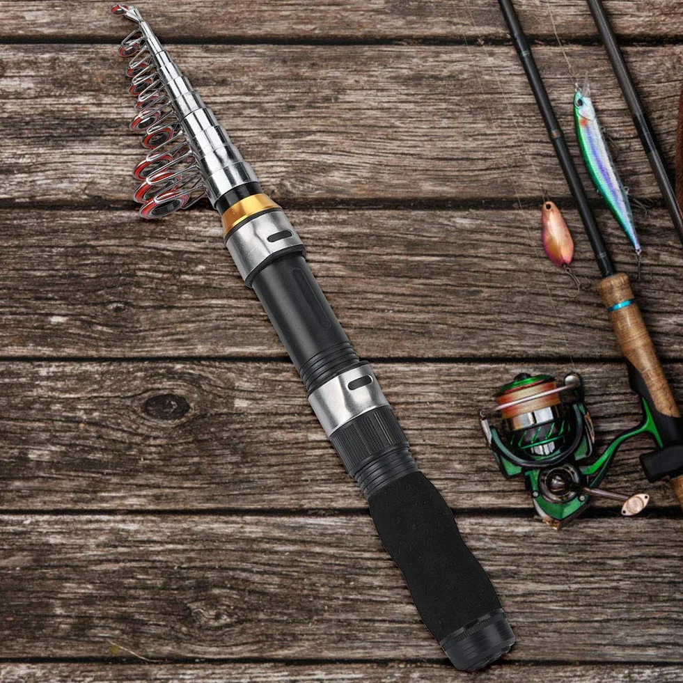 Canne à pêche télescopique - Petite canne à pêche en mer - Portable - Courte - Pour eau salée et eau douce