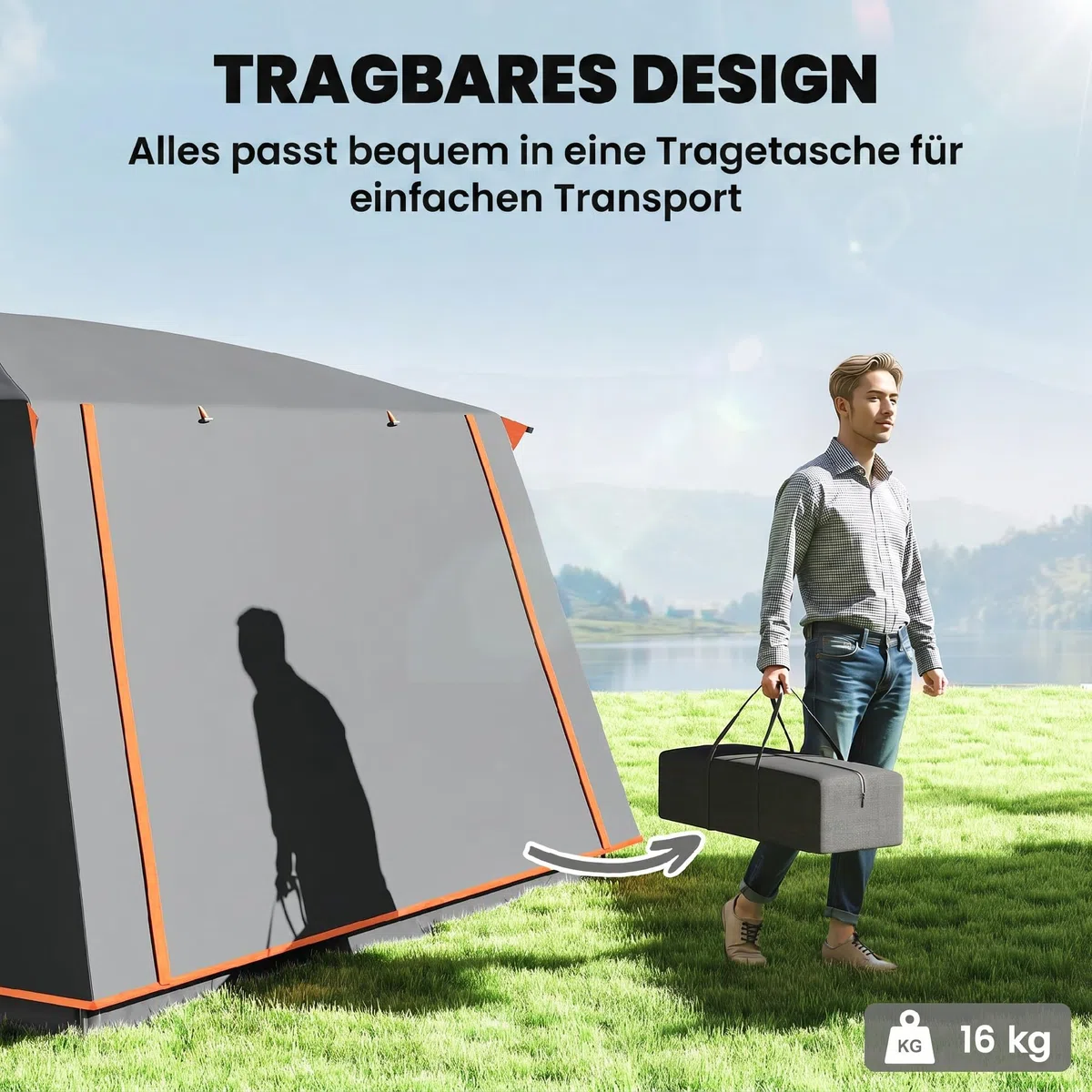 Outsunny Tente de Camping familiale 4 Personnes, Tente Tunnel, Portes + fenêtres, ventilée, Sac de Transport Inclus, Facile à Monter, 4,3 x 3 x 1,95 m