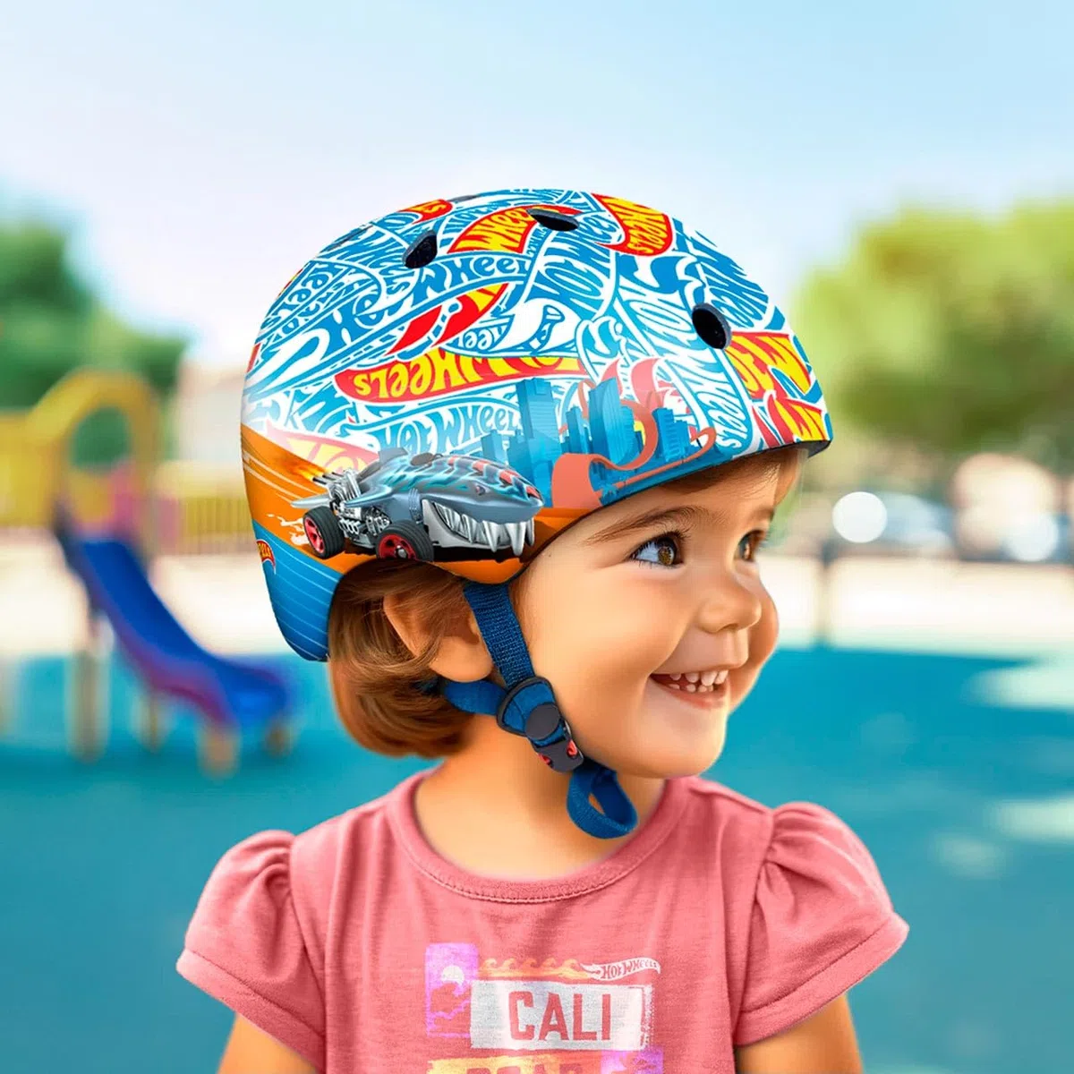 DQB DeQUBE Hot Wheels Casque réglable Ultra léger et sûr, résistant et Respirant, de 2 à 7 Ans, Noir, Unisexe, Bleu, réglable