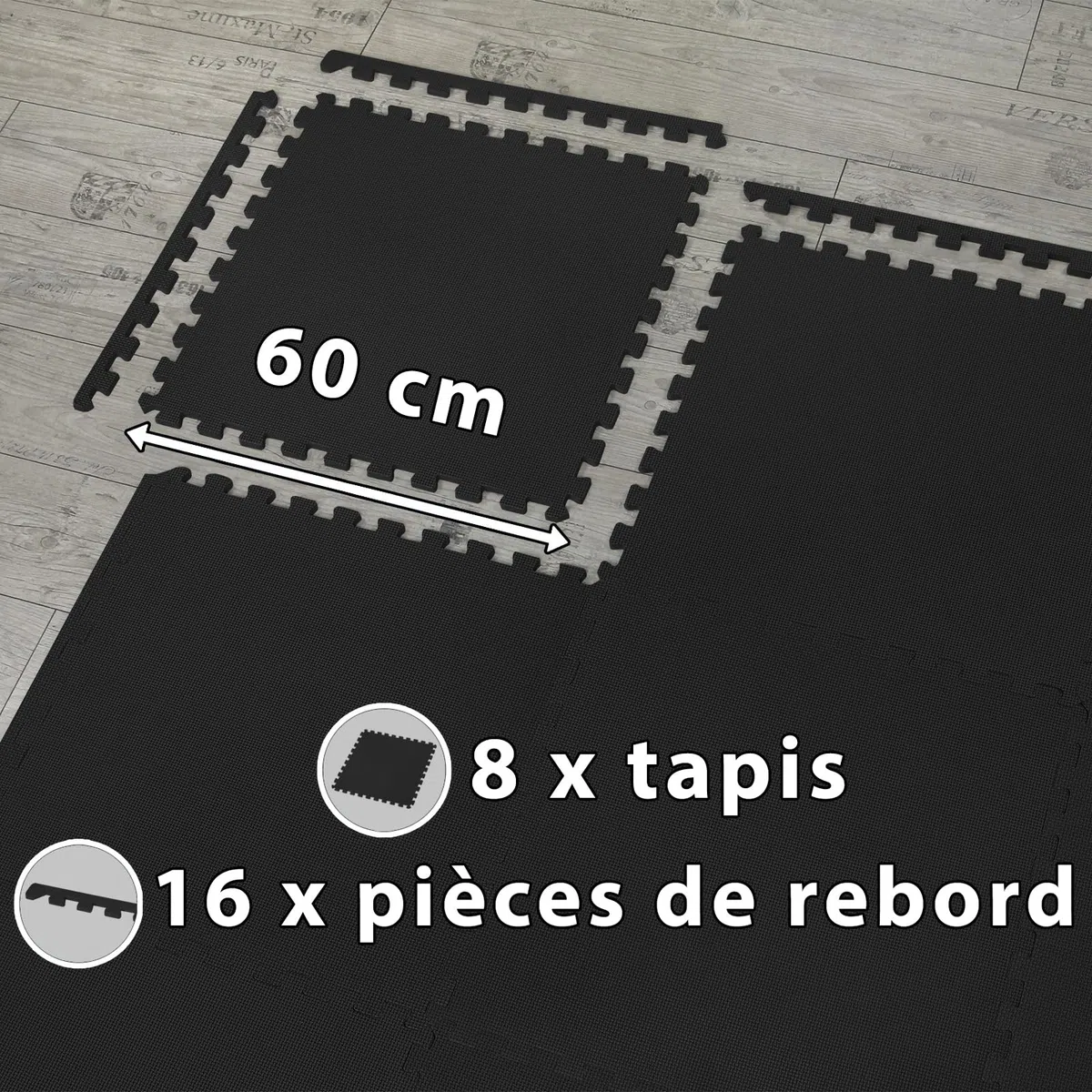 ALPIDEX 8 Pièces Tapis Protection Sol 60x60x1 cm Matelas Puzzle 2,88 m² EVA Caoutchouc Tapis Bordures Antidérapant Tatami Fitness Sport Dalle Mousse Gym Garage Piscine Isolation
