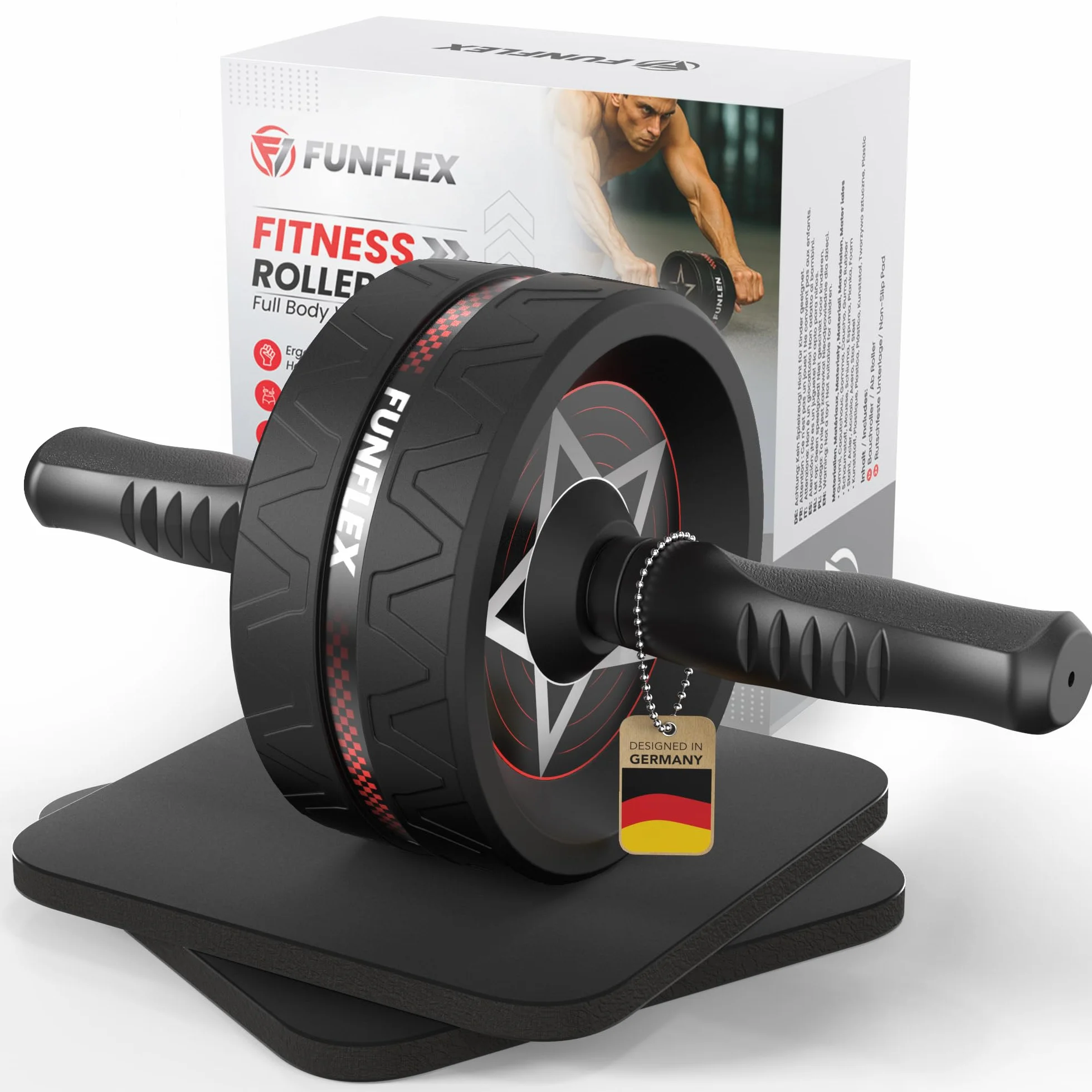 FUNFLEX Roue Abdominale pour Entraînement Abdos Efficace - Roue AB avec Poignées Antidérapantes, Tapis de Genoux, Accessoire Fitness Maison