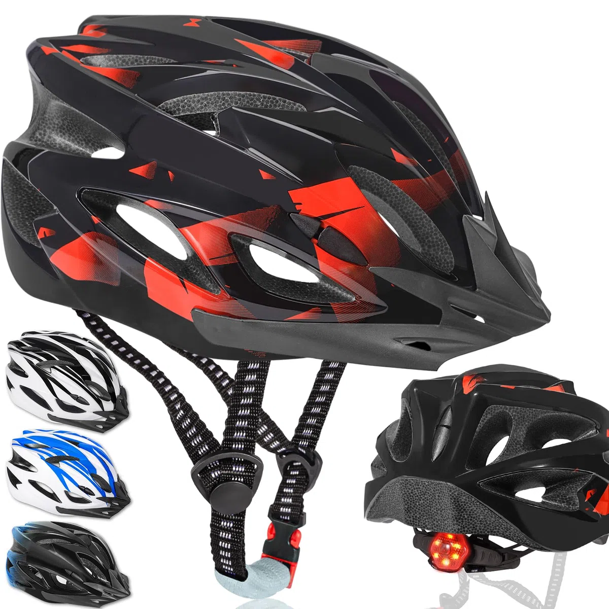 Casque de Vélo pour Adultes Unisexe avec Éclairage LED 3 Modes, Léger, Réglable, Visière Amovible, pour VTT et Vélo de Route, Design Élégant, Taille 58-62 cm