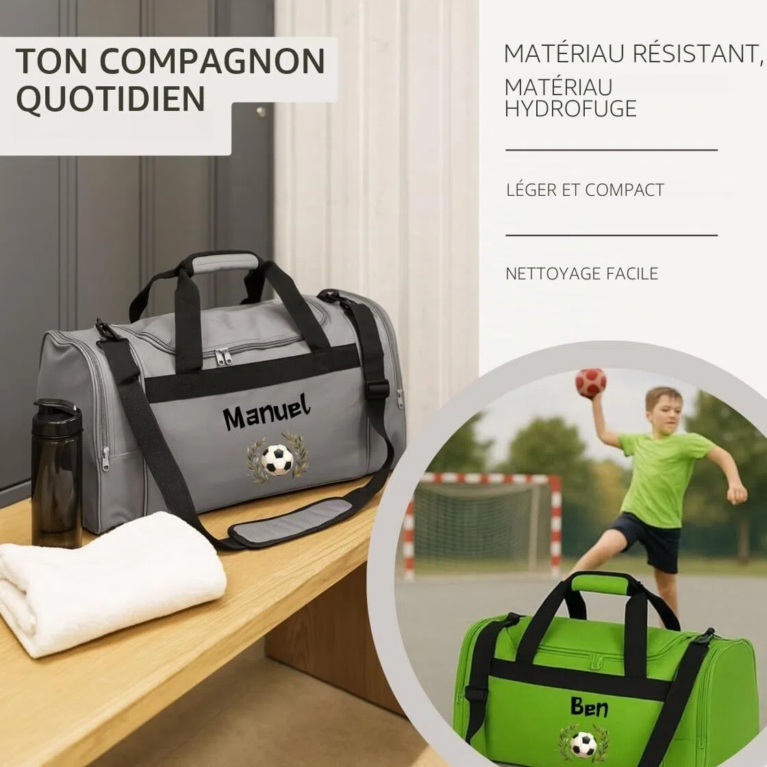minimutz Sac de sport pour enfant - Personnalisé - Sac de voyage - Sac de football pour garçon - Grand sac de sport pour enfant avec nom - 26 l, bleu foncé, 54 x 28 x 26 cm, Sac de sport