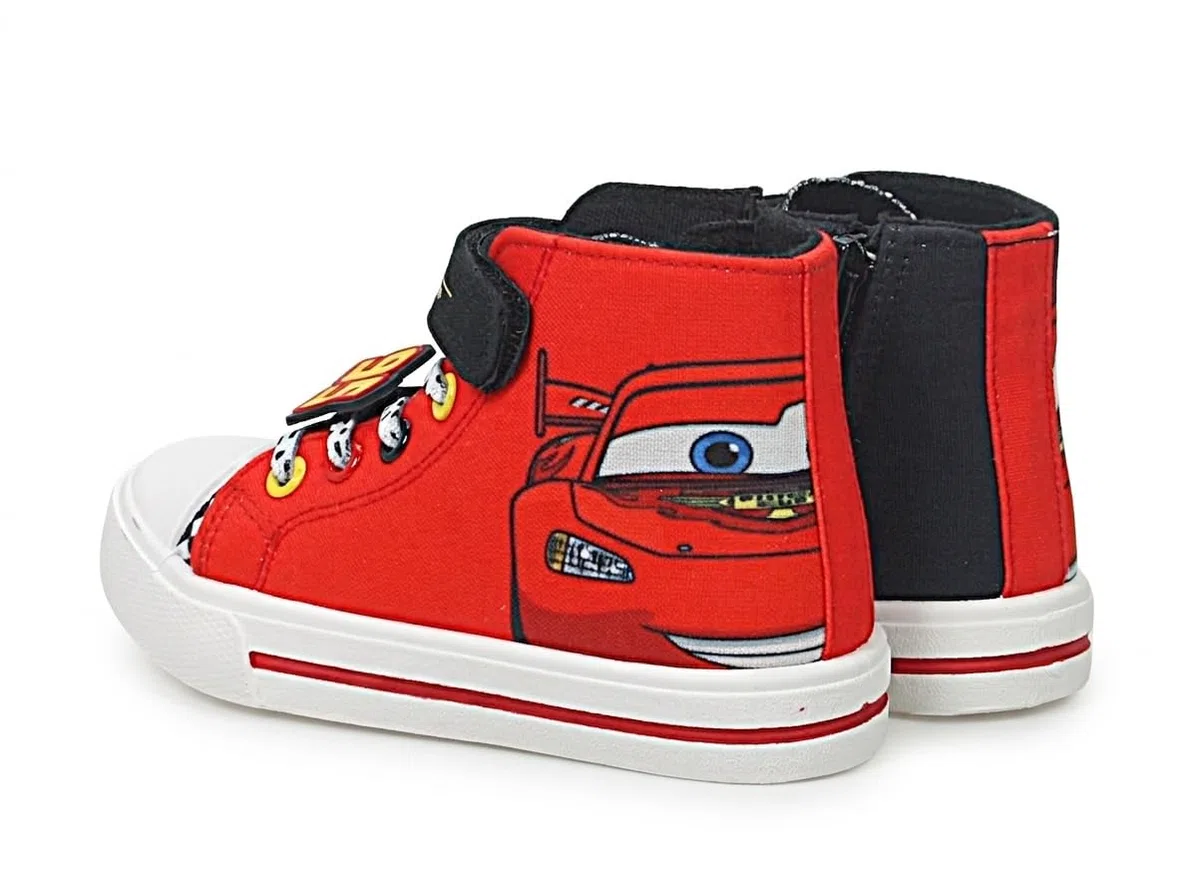 Disney Baskets montantes Cars Lightning McQueen en toile pour garçon sous licence officielle avec sangle de fermeture Rouge/noir Tailles 39 à 46