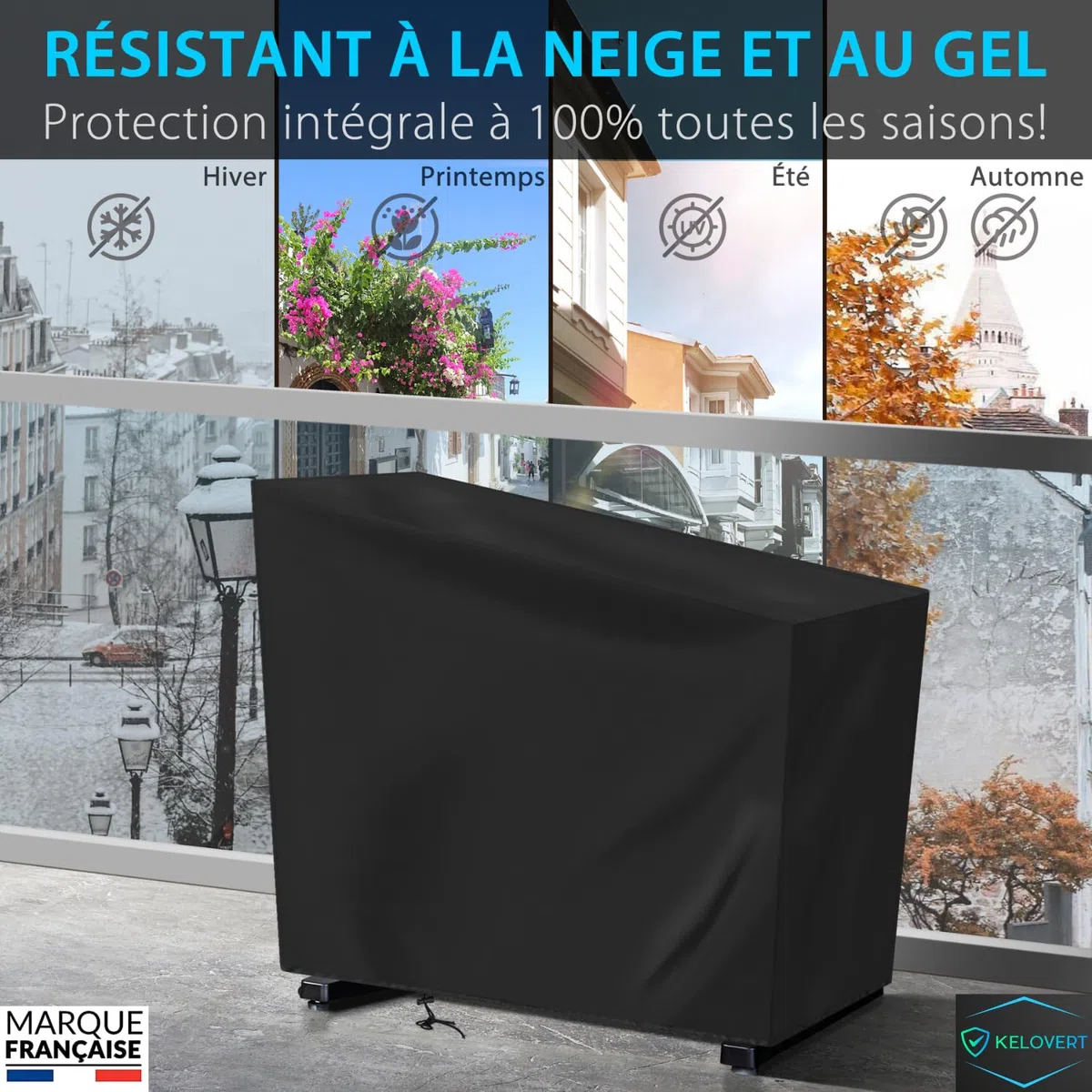 Housse Velo Appartement Exterieur Intérieur ✮MARQUE FRANCAISE✮ Imperméable / 142x 123 x 113 x 58cm / Housse Protection Vélo Couverture Bache Vélo Fitness Durable Noir Extérieur + 1x Sac de Rangement