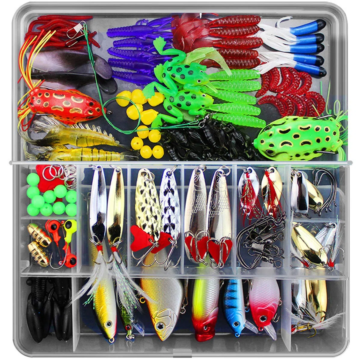 Leurres de pêche Kit avec Boîte à Outils Portable, RoseFlower 141 Pièces Flottante Set Appât de Pêche Hameçons Basse Accessoires Avec Spinnerbaits, Plastique vers, Minnow, Grenouille Appât - Baits Kit