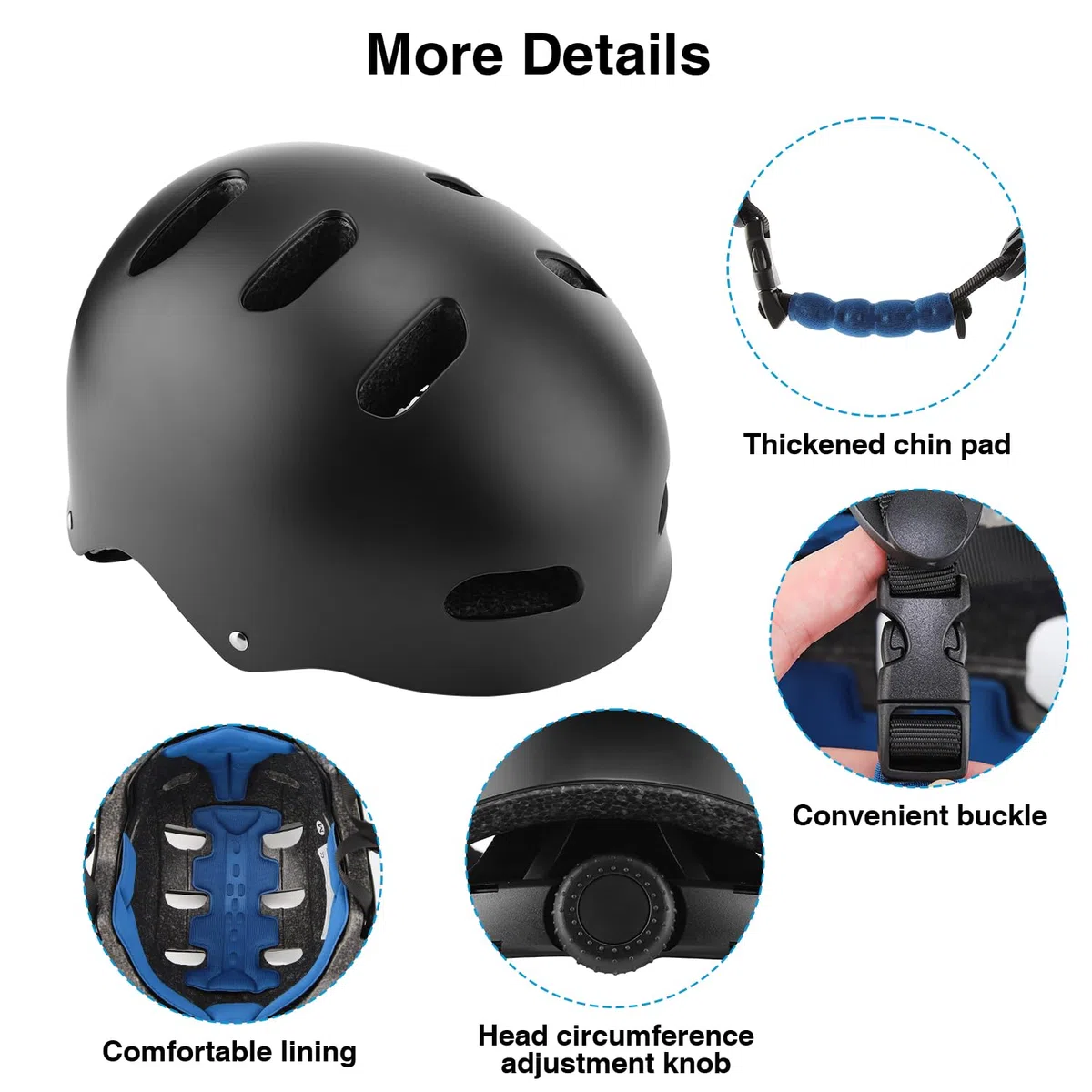 Casque de skate pour homme et femme - Robuste - Pour la vie quotidienne - Réglable - Unisexe - Casque de protection pour skateboard, scooter électrique, scooter, BMX