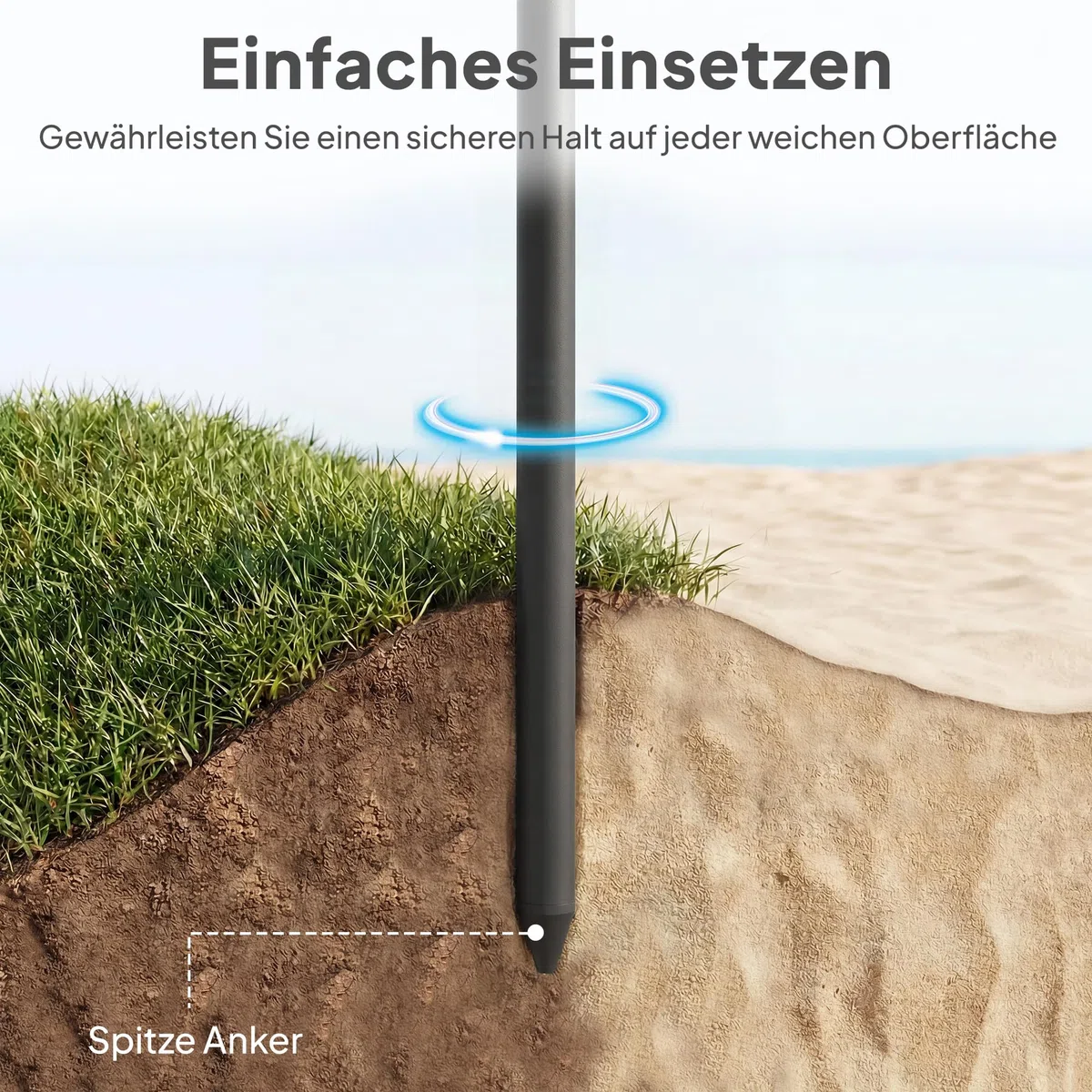 Outsunny Sonnenschirm Strand Ø150 cm Strandschirm mit Sonnenschutz wasserabweisend Balkon-Schirm mit Sandanker verstellbarer Neigung Tragetasche faltbar Gartenschirm für Reisen Strand Camping
