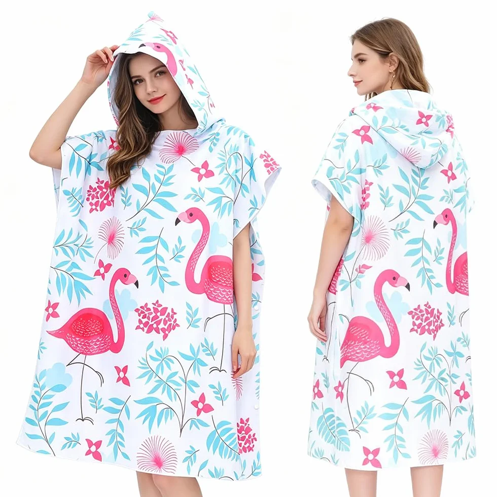Poncho De Bain Adulte, Poncho Piscine Femme avec Capuche, Peignoir Piscine Femme, Peignoir À Langer en Éponge pour Femmes Et Hommes Natation Plage Surf Plongée Bain À Domicile