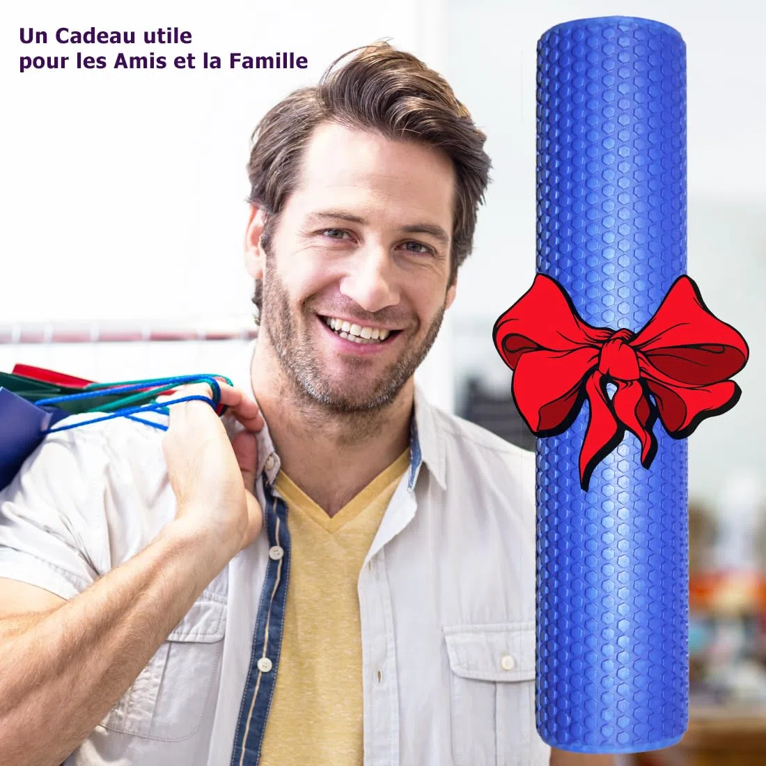 Rouleau de fascias moyen pour les secousses de la colonne vertébrale – Redresseur de dos Ø 9,5 cm x 43 cm (bleu océan), yoga Pilates et fascias Roller pour traitement des points de déclenchement